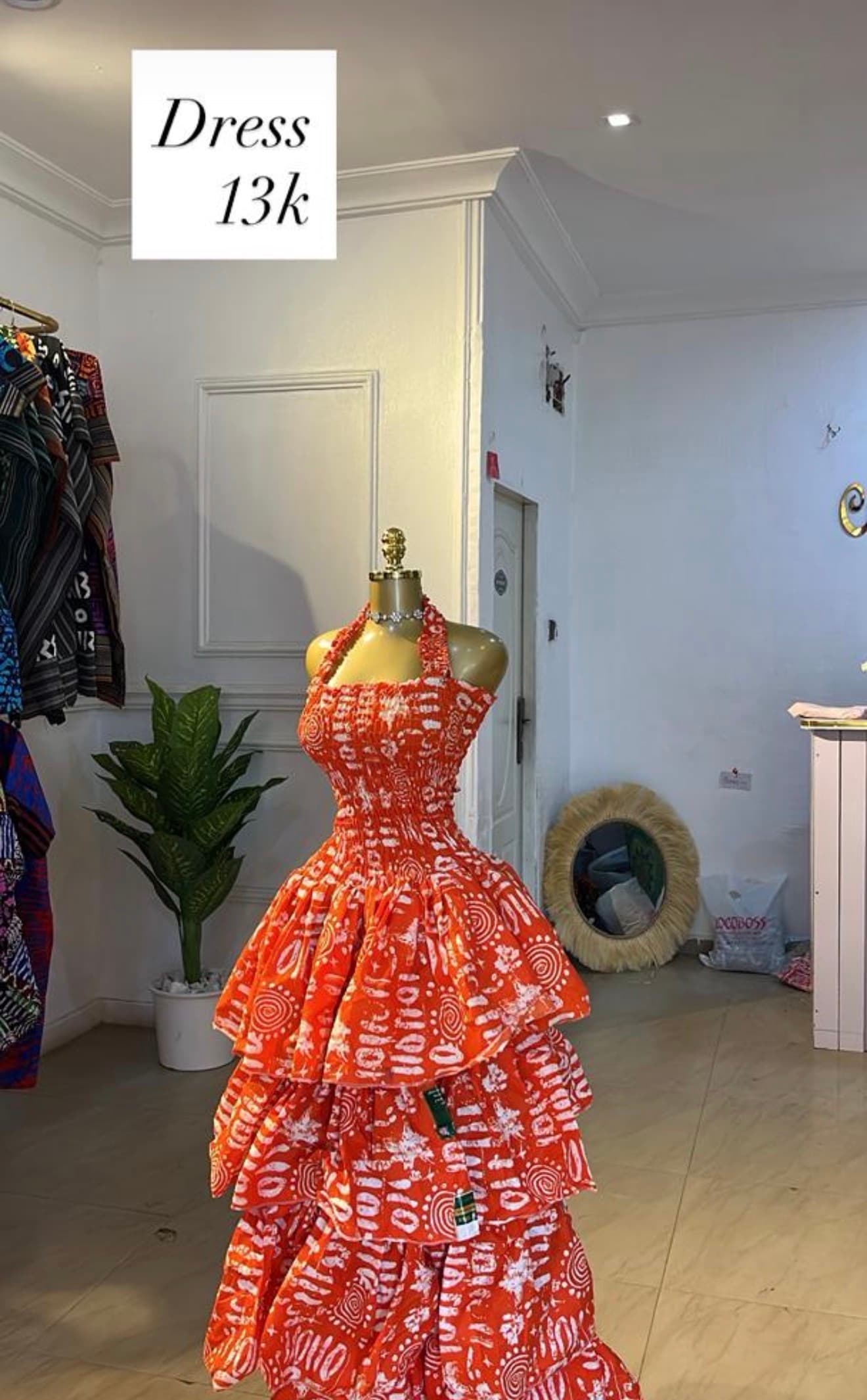Orange Adire Tiered Dress